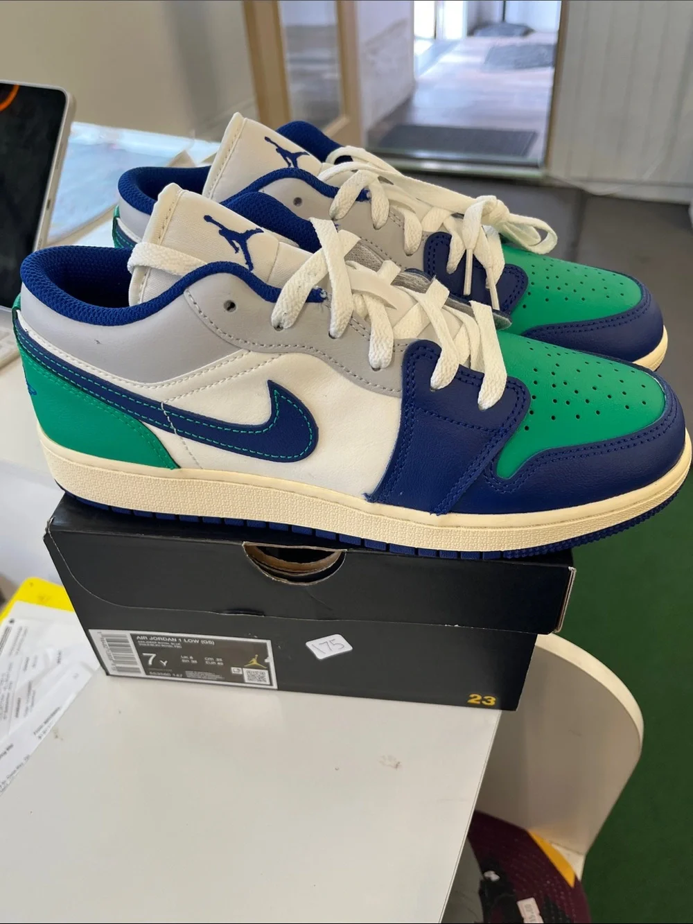Jordan Low Top Sneakers in White, Blue & Green